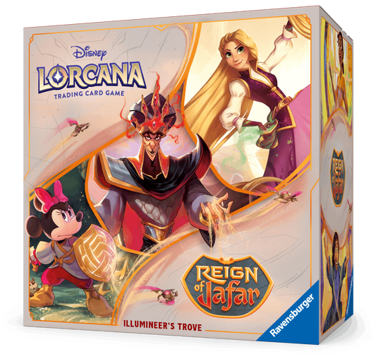 Disney Lorcana Reign of Jafar Illumineer’s Trove – Storage box, booster packs, dice, and lore counter